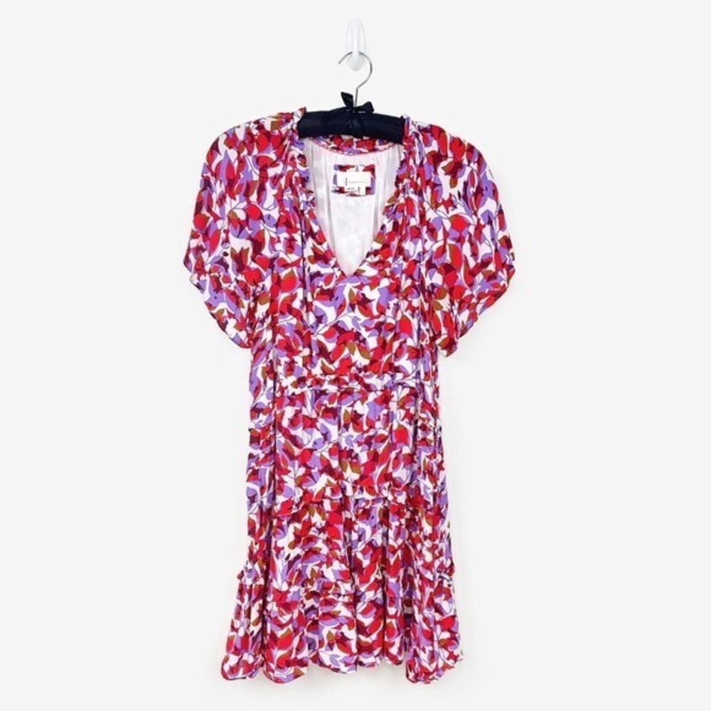 Anthropologie Robin Tiered Mini‎ Dress Size L Red Purple Boho Cottage Girlcore